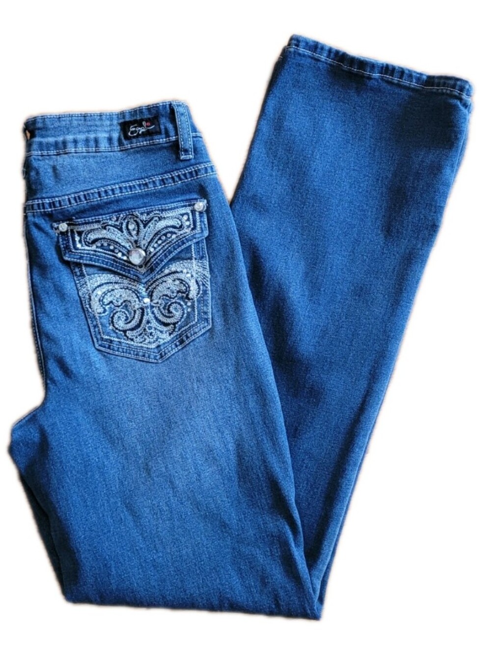 Earl Jeans Women's Blue Embellished Pocket Slim Boot Cut Jeans Size 10 Y2k